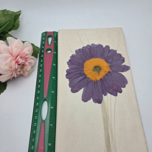 Purple Gerber Daisy Stoneware Clay Art Hand Painted Tile Susan Robertson Pottery - Picture 11 of 12